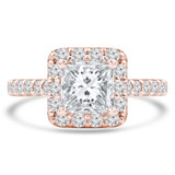 Princess Lab Created Diamond Cathedral Cushion Halo Engagement Ring in Rose Gold with Accents (MVSLG1262-R)