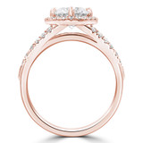 Round Lab Created Diamond Split-Shank Cathedral Open Bridge Compass Prongs Cushion Halo Engagement Ring in Rose Gold (MVSLG1264-R)