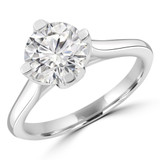 Round Lab Created Diamond Catherdral Floral Basket Compass Prongs Solitaire Engagement Ring in White Gold (MVSLG1275-W)