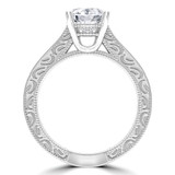 Round Lab Created Diamond Vintage Cathedral Solitaire with Accents Engagement Ring in White Gold (MVSLG1285-W)