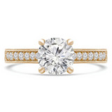Round Lab Created Diamond Vintage Cathedral Solitaire with Accents Engagement Ring in Yellow Gold (MVSLG1285-Y)