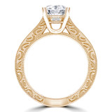 Round Lab Created Diamond Vintage Cathedral Solitaire with Accents Engagement Ring in Yellow Gold (MVSLG1285-Y)