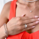 Round Lab Created Diamond Floral Petal Cathedral Solitaire with Accents Engagement Ring in White Gold (MVSLG1286-W)
