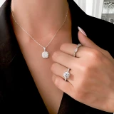 Round Lab Created Diamond Floral Petal Cathedral Solitaire with Accents Engagement Ring in White Gold (MVSLG1286-W)