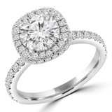 Round Lab Created Diamond Cushion Rollover Halo Engagement Ring in White Gold with Accents (MVSLG1291-W)