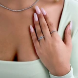 Round Lab Created Diamond Twisted Solitaire with Accents Engagement Ring in White Gold (MVSLG1292-W)