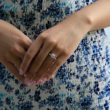 Round Lab Created Diamond Solitaire with Accents Engagement Ring in White Gold Bezel Set Accents (MVSLG1295-W)