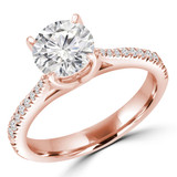 Round Lab Created Diamond Tapered Cathedral Solitaire with Accents Engagement Ring in Rose Gold (MVSLG1300-R)