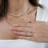 Round Lab Created Diamond Pear Halo Engagement Ring in Rose Gold with Accents (MVSLG1307-R)