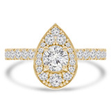 Round Lab Created Diamond Pear Halo Engagement Ring in Yellow Gold with Accents (MVSLG1307-Y)