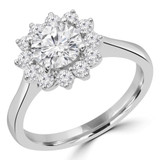 Round Lab Created Diamond Tapered Floral Halo Engagement Ring in White Gold (MVSLG1308-W)