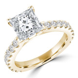 Princess Lab Created Diamond Cathedral Solitaire with Accents Engagement Ring in Yellow Gold (MVSLG1309-Y)