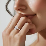 Oval Lab Created Diamond Cathedral Open Bridge Hidden Halo Solitaire with Accents Engagement Ring in White Gold (MVSLG1316-W)