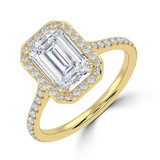 Emerald Lab Created Diamond Cathedral Open Bridge Emerald Halo Engagement Ring in Yellow Gold (MVSLG1319-Y)