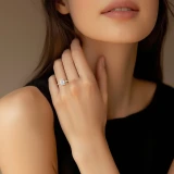 Radiant Lab Created Diamond Open Bridge Hidden Halo Solitaire with Accents Engagement Ring in Yellow Gold (MVSLG1320-Y)
