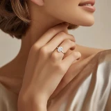 Oval Lab Created Diamond Cathedral Open Bridge Hidden Halo Solitaire with Accents Engagement Ring in White Gold (MVSLG1326-W)