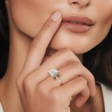 Princess Lab Created Diamond Hidden Halo Solitaire with Accents Engagement Ring in White Gold (MVSLG1352-W)