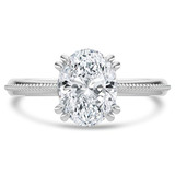 Oval Lab Created Diamond Vintage Tapered Cathedral Open Bridge Double Prong Solitaire Engagement Ring in White Gold (MVSLG1363-W)