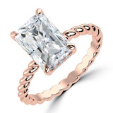 Radiant Lab Created Diamond Braided Hidden Halo Open Bridge Solitaire with Accents Engagement Ring in Rose Gold (MVSLG1369-R)