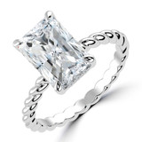 Radiant Lab Created Diamond Braided Hidden Halo Open Bridge Solitaire with Accents Engagement Ring in White Gold (MVSLG1369-W)