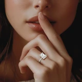 Radiant Lab Created Diamond Braided Hidden Halo Open Bridge Solitaire with Accents Engagement Ring in White Gold (MVSLG1369-W)