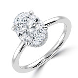 Oval Lab Created Diamond Hidden Halo Open Bridge Solitaire with Accents Engagement Ring in White Gold (MVSLG1371-W)