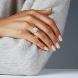 Oval Lab Created Diamond Hidden Halo Open Bridge Solitaire with Accents Engagement Ring in White Gold (MVSLG1371-W)