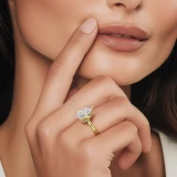 Pear Lab Created Diamond Hidden Halo Solitaire with Accents Engagement Ring in Yellow Gold (MVSLG1384-Y)