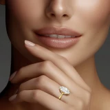 Marquise Lab Created Diamond Hidden Halo Open Bridge Solitaire with Accents Engagement Ring in Yellow Gold (MVSLG1393-Y)