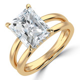Radiant Lab Created Diamond Split Shank Open Bridge Hidden Halo Solitaire with Accents Engagement Ring in Yellow Gold (MVSLG1405-Y)