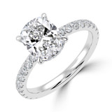 Cushion Lab Created Diamond Hidden Halo Open Bridge Solitaire with Accents Engagement Ring in White Gold (MVSLG1408-W)