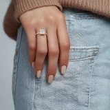 Princess Lab Created Diamond Hidden Halo Open Bridge Solitaire with Accents Engagement Ring in Rose Gold (MVSLG1412-R)