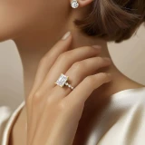 Radiant Lab Created Diamond Hidden Halo Solitaire with Accents Engagement Ring in Yellow Gold (MVSLG1422-Y)