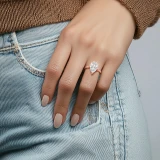 Pear Lab Created Diamond Cathedral Tapered Solitaire Engagement Ring in Rose Gold (MVSLG1425-R)