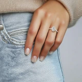 Oval Lab Created Diamond Cathedral Open Bridge Solitaire with Accents Engagement Ring in White Gold (MVSLG1435-W)