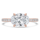 Oval Lab Created Diamond Horizontally Set Solitaire with Accents Engagement Ring in Rose Gold (MVSLG1438-R)