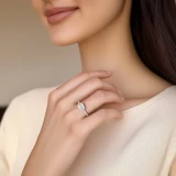 Oval Lab Created Diamond Horizontally Set Solitaire with Accents Engagement Ring in White Gold (MVSLG1438-W)