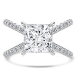 Princess Lab Created Diamond Crossover Split Shank Solitaire with Accents Engagement Ring in White Gold (MVSLG1446-W)