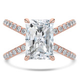 Radiant Lab Created Diamond Crossover Split Shank Solitaire with Accents Engagement Ring in Rose Gold (MVSLG1447-R)