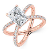Radiant Lab Created Diamond Crossover Split Shank Solitaire with Accents Engagement Ring in Rose Gold (MVSLG1447-R)
