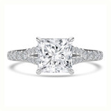Princess Lab Created Diamond Cathedral Split Shank Solitaire with Accents Engagement Ring in White Gold (MVSLG1453-W)