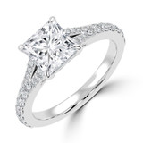 Princess Lab Created Diamond Cathedral Split Shank Solitaire with Accents Engagement Ring in White Gold (MVSLG1453-W)