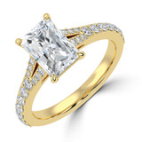 Radiant Lab Created Diamond Cathedral Split Shank Solitaire with Accents Engagement Ring in Yellow Gold (MVSLG1454-Y)
