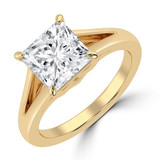 Princess Lab Created Diamond Cathedral Split Shank Solitaire Engagement Ring in Yellow Gold (MVSLG1468-Y)