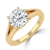 Round Lab Created Diamond Cathedral Split Shank Solitaire Engagement Ring in Yellow Gold (MVSLG1469-Y)
