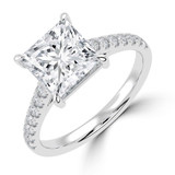 Princess Lab Created Diamond Cathedral Open Bridge Solitaire with Accents Engagement Ring in White Gold (MVSLG1473-W)
