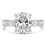 Cushion Lab Created Diamond Hidden Halo Solitaire with Accents Engagement Ring in White Gold with Channel Set Emerald Accents (MVSLG1475-W)