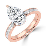 Pear Lab Created Diamond Hidden Halo Solitaire with Accents Engagement Ring in Rose Gold with Channel Set Emerald Accents (MVSLG1476-R)