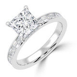 Princess Lab Created Diamond Hidden Halo Solitaire with Accents Engagement Ring in White Gold with Channel Set Emerald Accents (MVSLG1477-W)