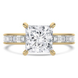 Princess Lab Created Diamond Hidden Halo Solitaire with Accents Engagement Ring in Yellow Gold with Channel Set Emerald Accents (MVSLG1477-Y)